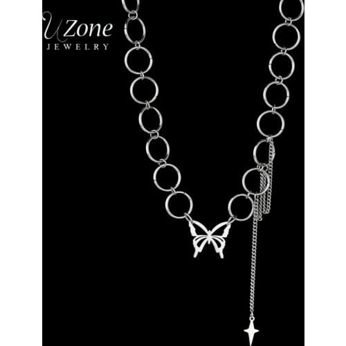 UZone Charm Stainless Steel Butterfly Circle Chain Necklaces Pendant Adjustable Sliver Necklace for Women Anniversary Jewelry