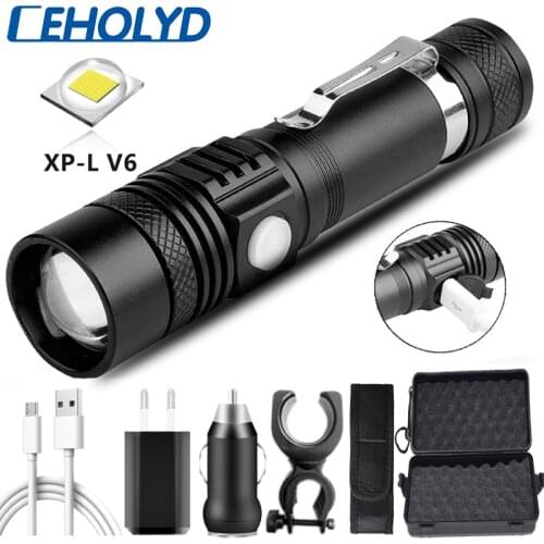 Bicycle Led Flashlight XP-L V6 20000LM USB Rechargeable Zoomable Aluminum Torch 18650 Battery Lantern Bike Light Fishing