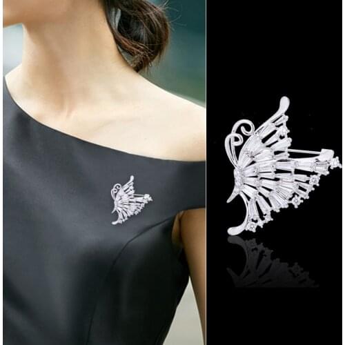 TDQUEEN Butterfly Brooches For Women CZ Clear Crystal Large Beautiful Party Dress Brooche Pin Luxury Female Suit Jewelry Gift