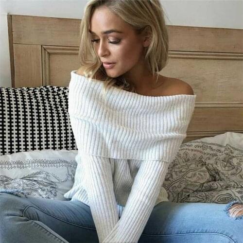 2020 Pull Femme Off Shoulder Knitted Sweater Women Autumn Slim Sweaters And Pullovers Autumn Pink Black Jumper