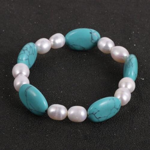 Nabest Natural Freshwater Pearls Flat Stone Bead Elastic Bracelet For Women White Pink Purple Pearl Bracelets Jewelry
