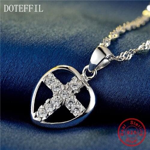 Heart Necklace 925 Silver Women Brand Necklace 100% Sterling Silver Cross Pendant Pendant Necklace Fashion Jewelry