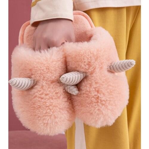 Winter Warm Home Women Fur Slippers Cute Lovely Cartoon Shoes Soft Indoor Bedroom House Slippers Men Lovers Couple Floor Shoes