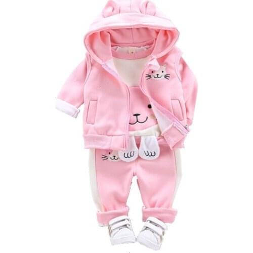 Winter Clothing Cat Infant Thick Warm Padded Clothes Boys Girls Hooded Vest Tshirt Pants 3Pcs/sets Kids Clothes Suit Tracksuits
