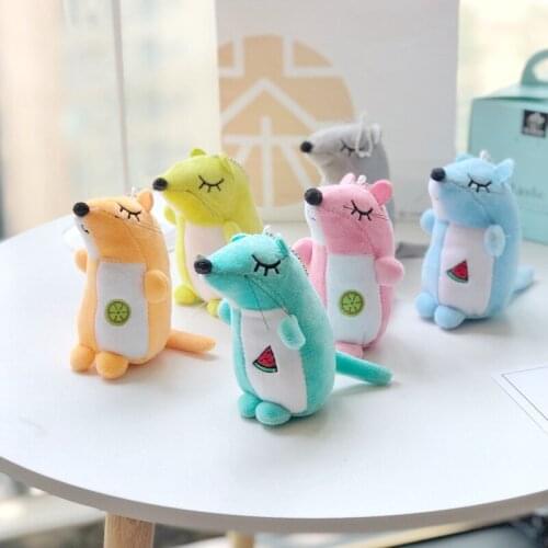 10PCS 12cm Colorful Mouse Woven Fruit Pattern Decoration Bag Plush Mini Pendant Keychain Doll Ring Toy