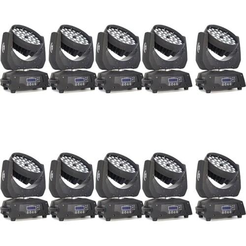 10pcs/lot LED Zoom Wash 36x18W RGBWA+UV Color DMX Stage Moving Head Wash Light Good for DJ Discos Bar Event