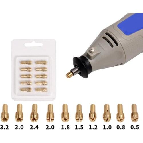 10pcs Mini Brass Copper Collets Chucks for Twist Drill Motor Shaft Grinder 0.5mm-3.2mm Quick Chuck Set