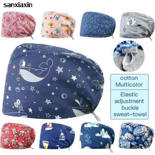 100%cotton tooth beauty Work Hat Sweat-absorbent Cartoon Printing caps Adjustable Elastic Buckle Pet Grooming Scrubs Women Hats