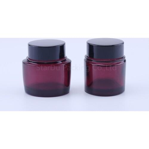100pcs 40g dark purple Glass Cream Jars Cosmetic Packaging with lid plastic caps & inner liners round empty small glass jars
