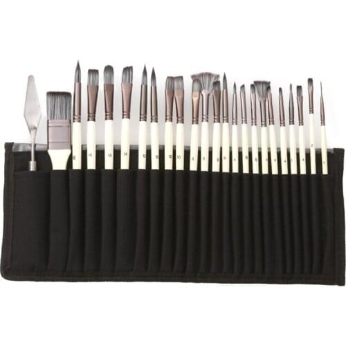 24pcs Nylon Hair Wooden Handle Watercolor Paint Brushes Pen Scraper Scrubbing