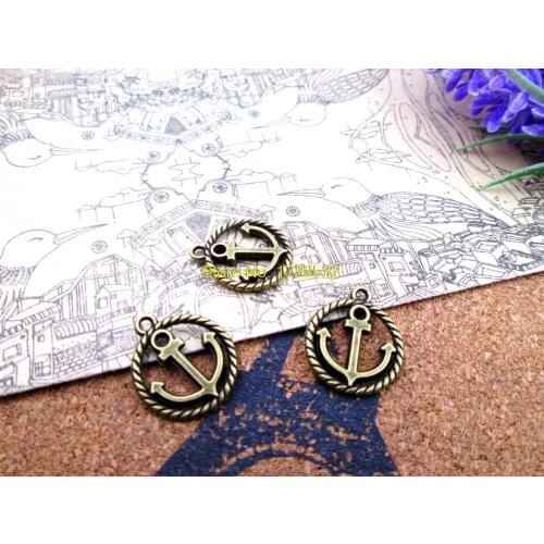 25pcs--Anchor charms, Antique Tibetan bronze Round Anchor Charm Pendants 15x18mm