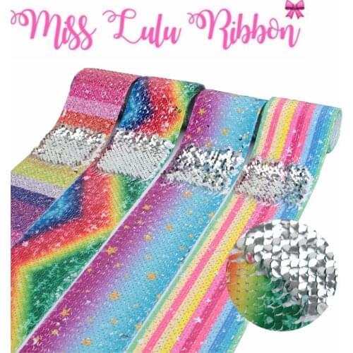 3"75mm Colorful Gradient Color Rainbow Stripes Double Reversible Silver Sequin Ribbon DIY Party Gift Bowknots 46yards/roll
