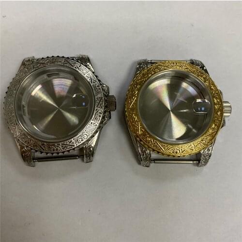 40MM Stainless Steel Watch Case Replacement Engraved Case for ETA2836 Miyota 8215 821A Automatic Mechanical