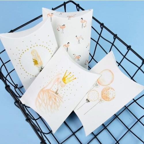 10pcs Flamingo Printed Pillow Shape Paper Candy Box Wedding Favor Gift Boxes For Home Baby Shower Kids Birthday Party Supplies