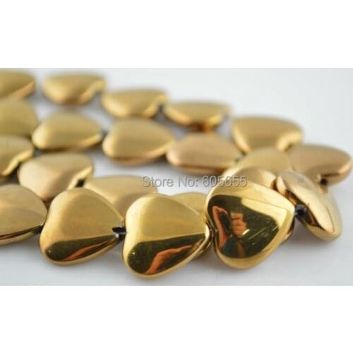 15mm Gold color Plating Hematite Heart Shape Jewelry Loose Beads 5 strands per lot Free Shipping