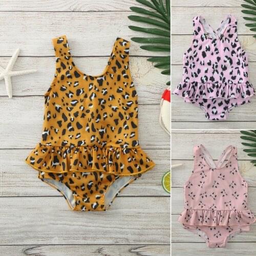 2021 Toddler Baby Girls One Piece Cute Ruffles Swimsuit Swimwear Leopard Floral Print Bimba Swimsuit Купальник Для Девочек