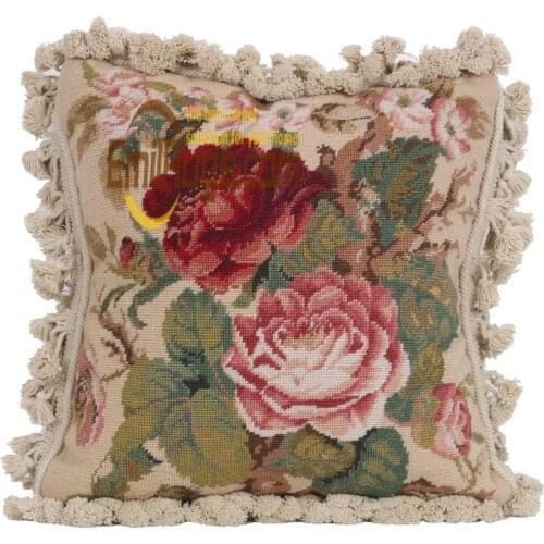 Retro needlepoint sofa cushion cover Completed Hand Crafted Colorful Floral White Cotton New woolen aubusson Christmas
