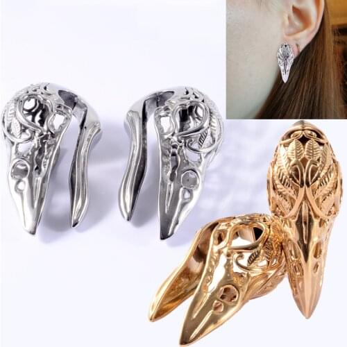 CHUANCI 2 pcs Stainless Skull Charms Head Skull Hanging Ear Tunnel Ear Expander Body Piercing Jewelry For Gift