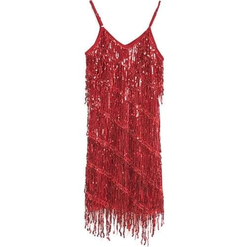 Women 1920s Vintage Great Gatsby Party Sequin Dress Sexy V-Neck Summer Cami Dress Gold Fringe Dress Vestidos Flapper Costumes