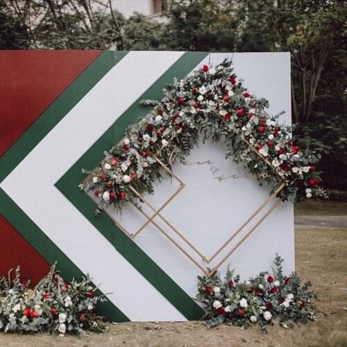 Arco de diamante de boda, marco de fondo, marco cuadrado geométrico de flores, decoración de boda, marco de fondo de escenario