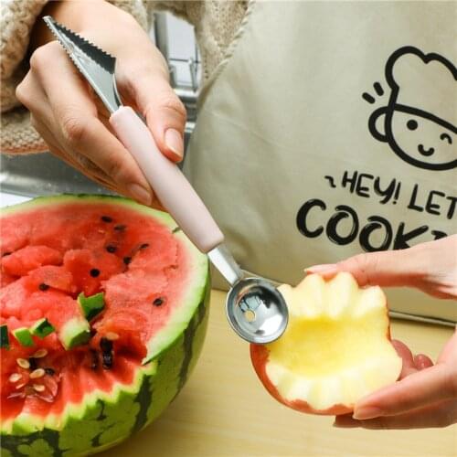 Double-Headed Stainless Steel Watermelon Melon Baller Cut Watermelon Carving Knife Fruit Ice Cream Platter Melon Baller