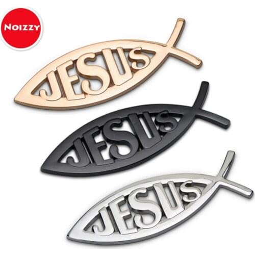 Noizzy Jesus Fish God Fate Car Auto Badge Motorcycle Sticker Emblem 100% 3D Metal Totem Chrome Gold Black SUV Tuning Car-Styling