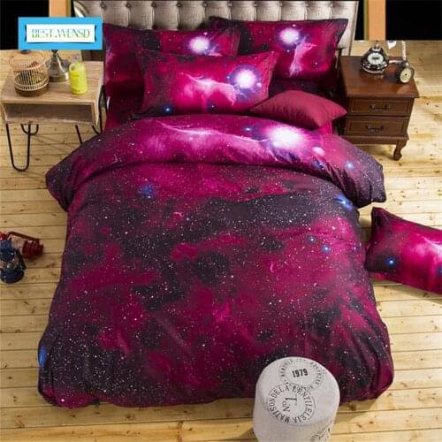 BEST.WENSD Bedspread Outer Space Galaxy Bedding Set 3/4 pcs Polyester Flat Sheet Duvet Cove&Bed Sheet&Pillowcase Queen Twin Size
