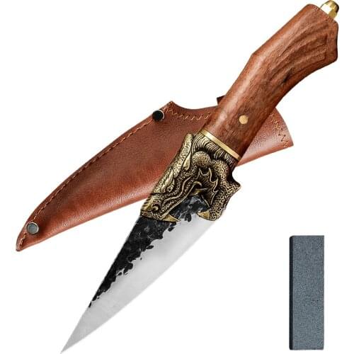 XYJ Handmade Forged Cleaver Outdoor Knife 7Cr17 High Carbon Steel Boning Chef Knives With Leather Sheath for Kitchen Camping