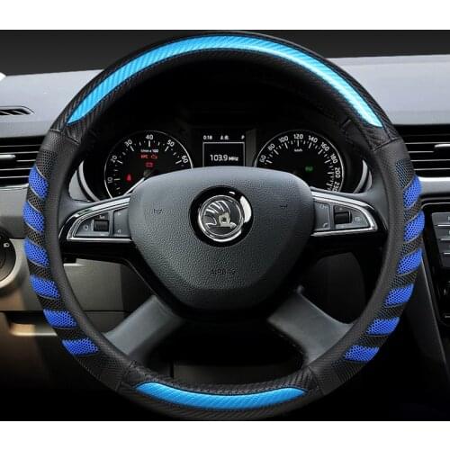 Carbon Fiber Leather Car Steering Wheel Cover for Skoda Octavia A5 A7 Rapid Spaceback Fabia Kodiaq Superb YETI Karoq Kamiq