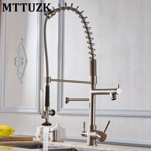 Kitchen pull out with spray pure water kitchen faucet 3 way double function filler kitchen faucet 3 head tap for water filter