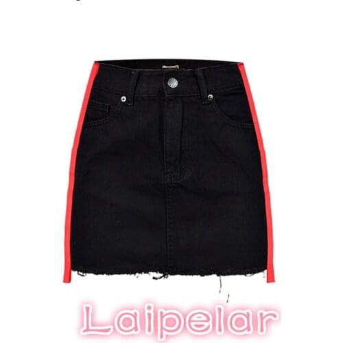 Summer high waist skirt denim skirts womens streetwear Red striped jeans skirt sexy mini skirt Lady Bottom Casual Streetwear