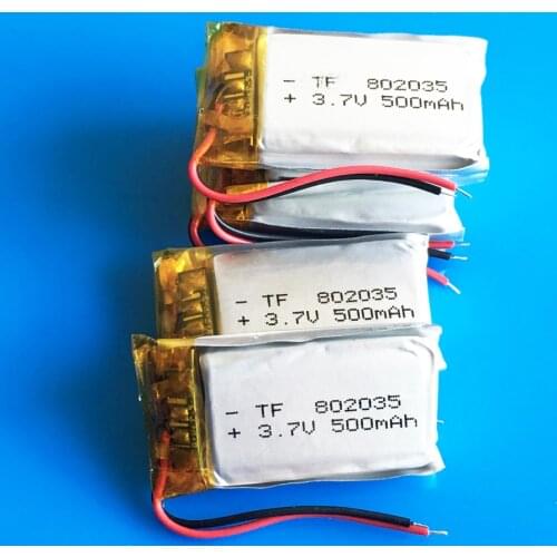 Wholesale 10 pcs 3.7V 500mAh 802035 lipo rechargeable battery polymer lithium for MP3 GPS DVD bluetooth recorder e-book camera
