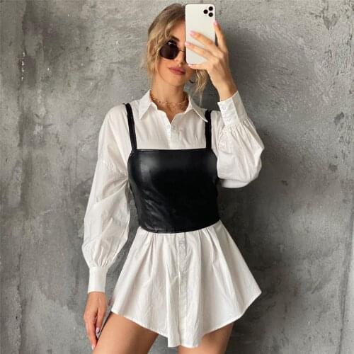 PU Leather Women Camisole Black High Street Sexy Solid Color All-Match Top Slim Short Camis Ladies Female Clothing Tanks