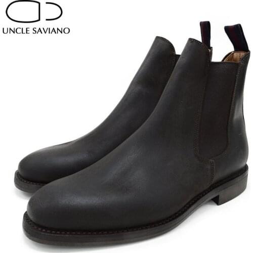 Uncle Saviano Mens Chelsea Winter Black Boots Shoes Work Boots Fashion Designer Shoes Men Add Velvet Cow Suede