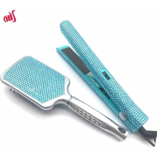 Crystal Hair Flat Iron and Wig Brush Kit Bling Hot Tools Crystal Hair straightener Crystal Hair Weave brush Hair Boutique