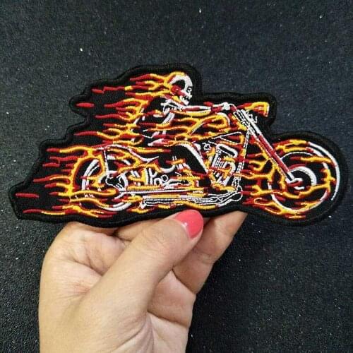 Fire motorcycle Iron On Patch Embroidered Applique Sewing Label punk biker Patches Clothes Stickers Apparel Accessorie