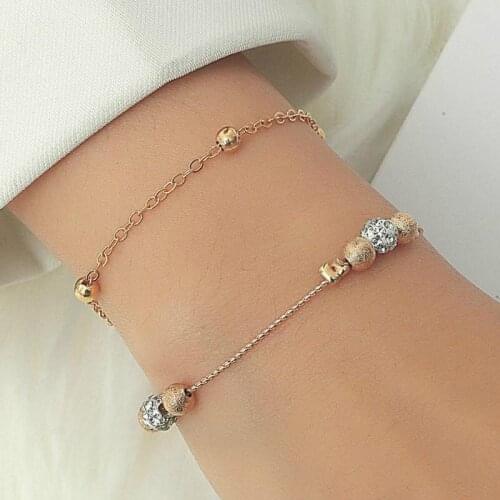 New Crystal Ball Beaded Charms Bracelet Double Layer Chain Round Bead Bracelets For Women Bracelets & Bangles Jewelry S44