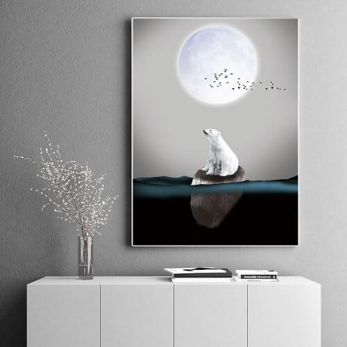 Lonely Polar Bear Wall Art Canvas Posters and Prints Minimalist Animal Paintings Wall Picture for Living Rooms Modern Decor