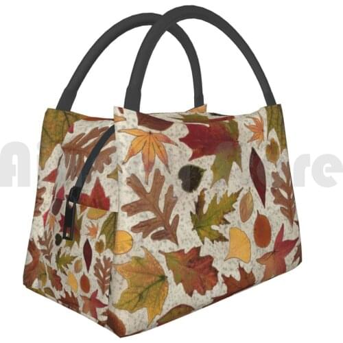 Portable Insulation Bag Autumnleafspeckle Autumn Fall Leaves Leaf Trees Forest Dryads Green Man Nature Red