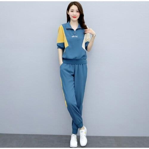 Casual sports suit new female summer womens fashion two-piece professional suit pleated pants men baggy pants