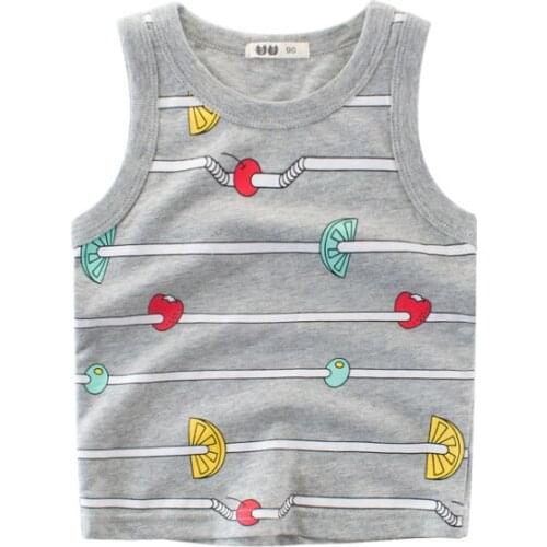 Summer Sleeveless Cartoon Cute Fruits Pattern Stripes Loose Round Neck Pullover T Shirt