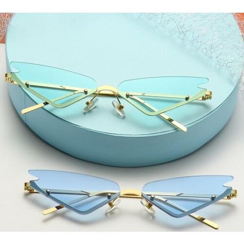 Fashion butterfly Sunglasses Women Men Rimless mirror Sun glasses Luxury Brand Rectangle Vintage Superhero Sun Glasses UV400