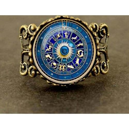 2018 New Fashionable Vintage Blue Yin Yang Wicca Ring Novelty Zodiac Sign Jewelry Gift Glass Cabochon constellation sun god