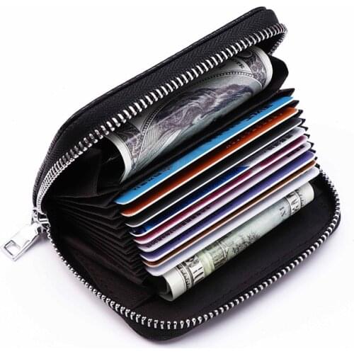 RFID Single Organ Business Card Holder For Women PU Leather Zipper Small Wallet With Coin Pocket Ladies Anti Theft Card Case