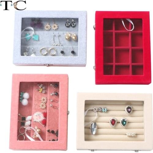 Jewelry Tray Ring Container Earring Necklace Organizer Jewellry Display Box Earring Rack Jewelry Box with Window Top