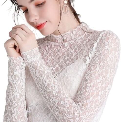 Woman White Lace Blouse Transparent Summer Women Blouses Plus Size Womens Tops and Blouses Sexy Black Lace Shirts Long Sleeve
