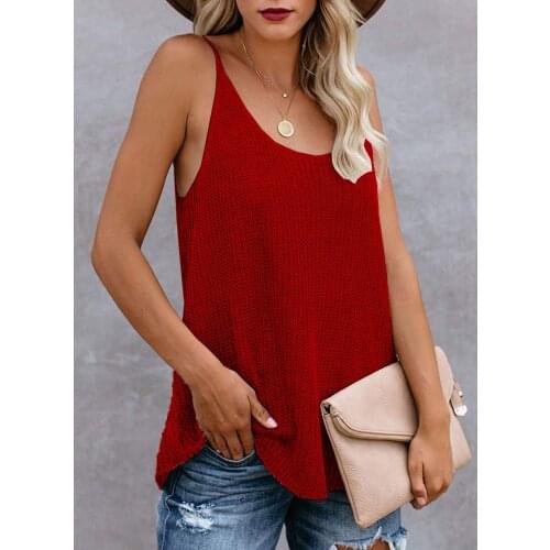Ladies Sleeveless T-shirt European and American Summer New Style Knitted Camisole Contrast Color Round Neck Pullover Ladies Top