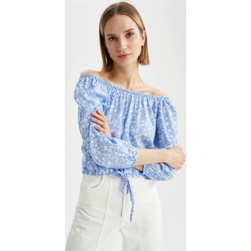 DeFacto Summer Woman Blouses Carmen Collar Gathered Waist Detailed Half Sleeve Blouse Fitted Off Shoulder Casual-U8104AZ21SM