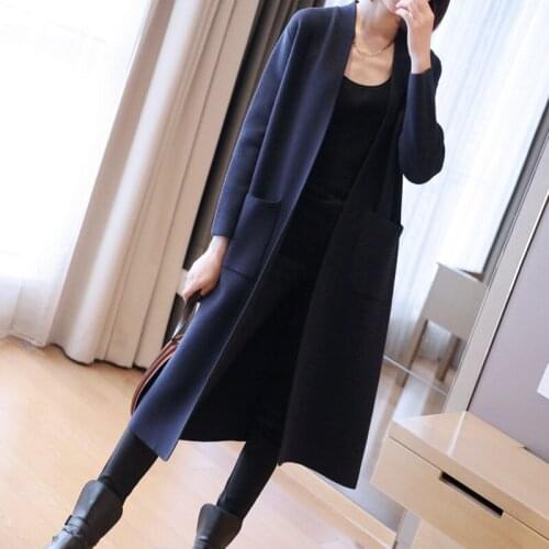 New Women Spring Autumn Sweater 2019 Thick Long Cardigan Sweaters Korean Slim Pocket Loose Knit Sweater Outwear Coat AA5039