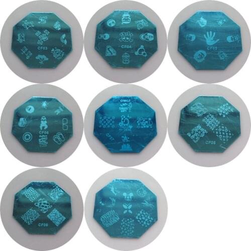 1PC CF03-09/F2 Octagonal Shape Blue Film Nail Art Stamping Image Plate Stainless Stamping Plate Hand Diamond Slipper